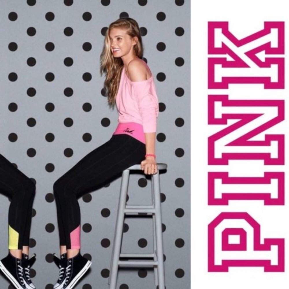 Victoria's Secret PINK | Hot Pink & Black Mesh Foldover Leggings | Size Medium